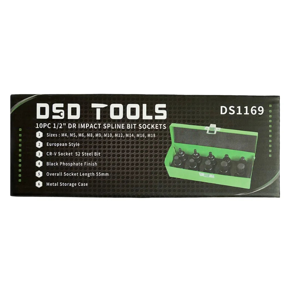1/2" PAVAROS SMŪGINĖS ''SPLINE'' ANTGALIAI-GALVUTĖS 10 VNT. DS1169