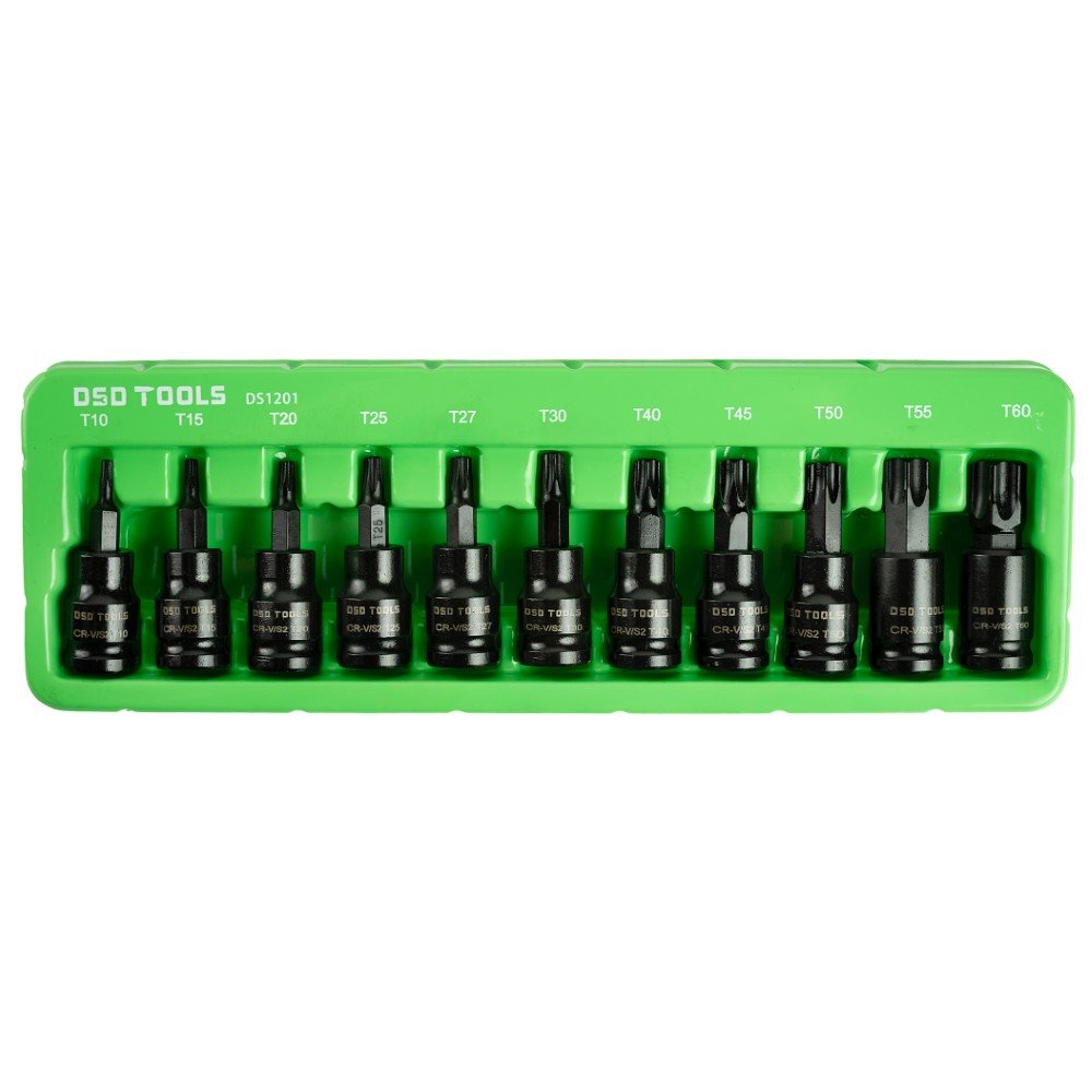 3/8" PAVAROS SMŪGINĖS "TORX" ŽVAIGŽDĖS GALVUTĖS SU ANTGALIAIS , 11 VNT. DS1201