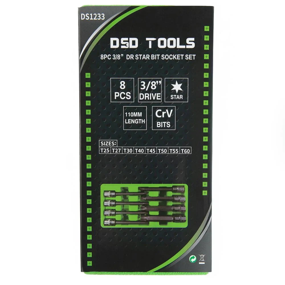 3/8" PAVAROS 110 MM (ILGIO) ŽVAIGŽDĖS "TORX" TIPO GALVUČIŲ-ANTGALIŲ RINKINYS, 8VNT. DS1233