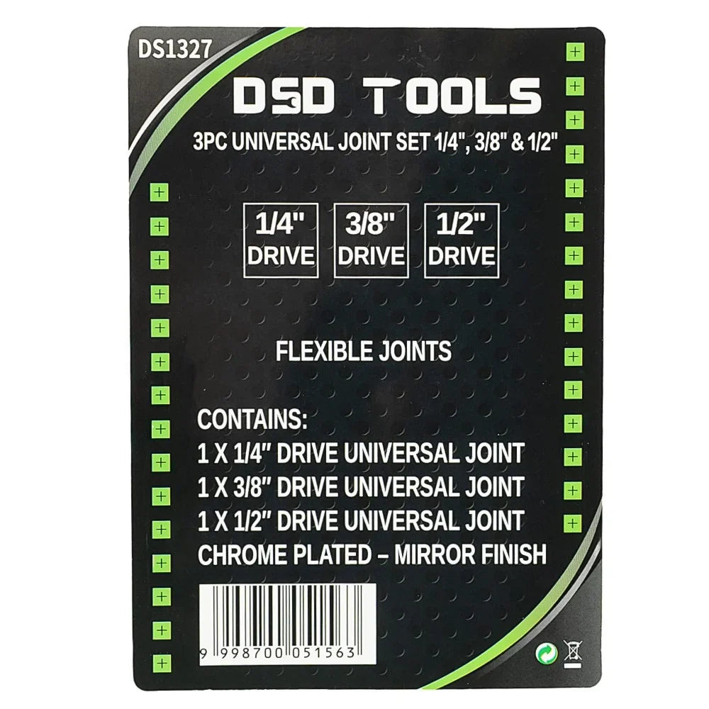 3 VNT. UNIVERSALIŲ ŠARNYRŲ RINKINYS 1/4", 3/8" ir 1/2" DS1327