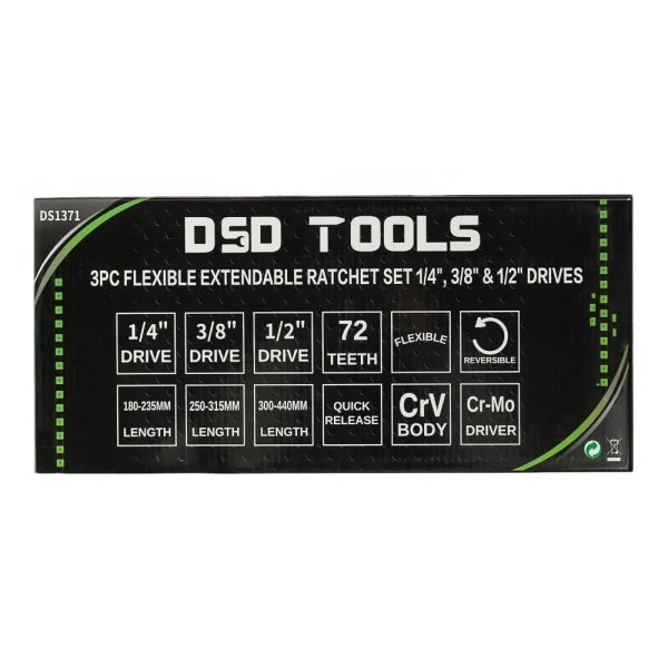 3 VNT. LANKSČIŲ TELESKOPINIŲ TERKŠLIŲ RINKINYS 1/4″, 3/8″ IR 1/2″ DS1371