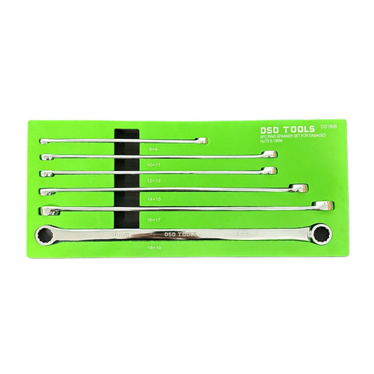 6 DALIŲ ŽIEDINIŲ RAKTŲ RINKINYS PAŽEISTOMS VERŽLĖMS 8-19MM DS1808