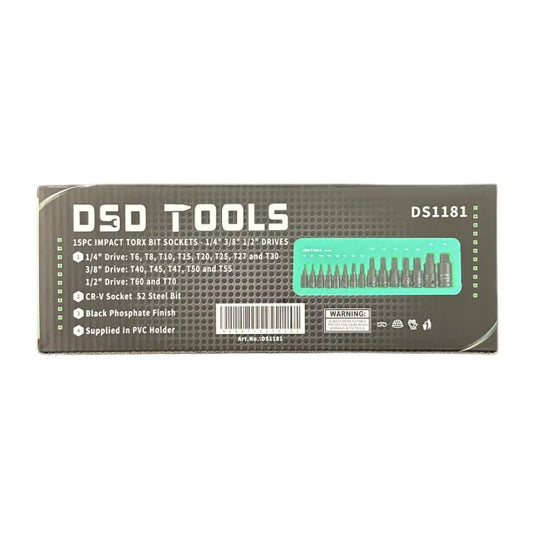 15 DALIŲ SMŪGINIŲ TORX ANTGALIŲ GALVUČIŲ RINKINYS – 1/4 3/8 1/2 PAVAROMS DS1181