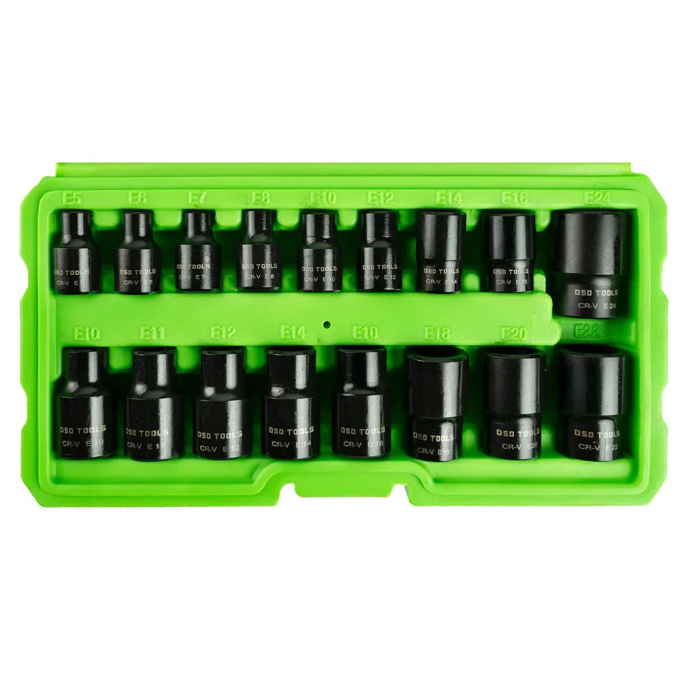 3/8" 1/2" PAVARŲ "E-STAR" GALVUČIŲ RINKINYS,17VNT. DS1175