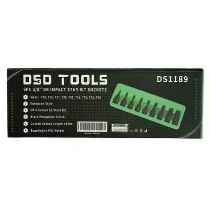 3/8" PAVAROS SMŪGINĖS "TORX" GALVUTĖS-ANTGALIAI, 9VNT. DS1189