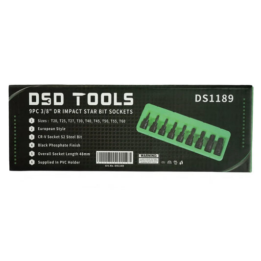 3/8" PAVAROS SMŪGINĖS "TORX" GALVUTĖS-ANTGALIAI, 9VNT. DS1189
