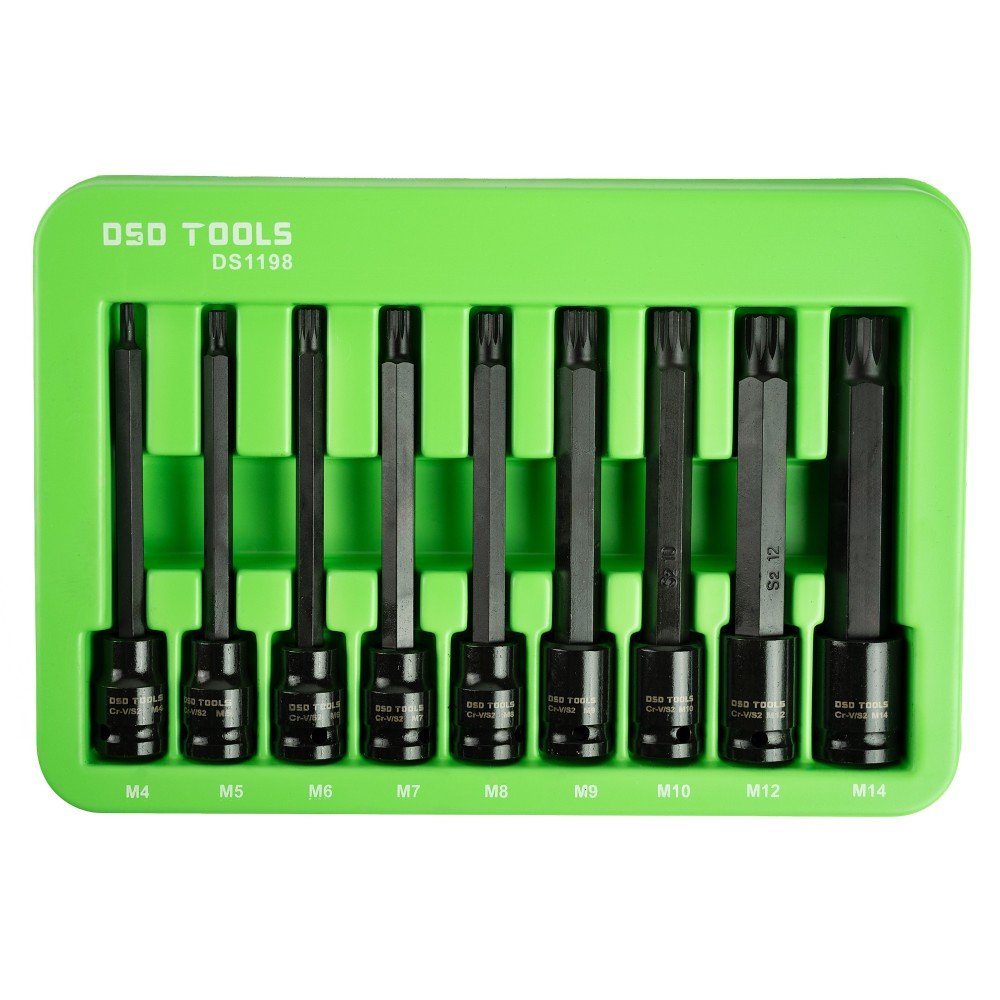 3/8" PAVAROS YPAČ ILGOS SMŪGINĖS "SPLINE" GALVUTĖS-ANTGALIAI RINKINYS, 9 VNT. DS1198