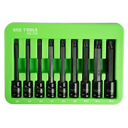 3/8" PAVAROS YPAČ ILGOS SMŪGINĖS "SPLINE" GALVUTĖS-ANTGALIAI RINKINYS, 9 VNT. DS1198