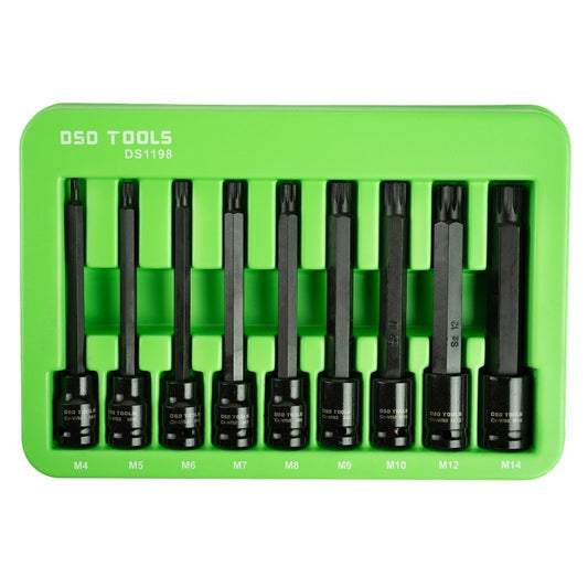 3/8" PAVAROS YPAČ ILGOS SMŪGINĖS "SPLINE" GALVUTĖS-ANTGALIAI RINKINYS, 9 VNT. DS1198