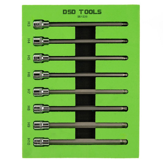LONG 3/8" DRIVE HEX SOCKET BIT SET WITH BALL END, 8 PCS DS1220