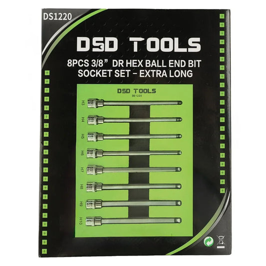 LONG 3/8" DRIVE HEX SOCKET BIT SET WITH BALL END, 8 PCS DS1220