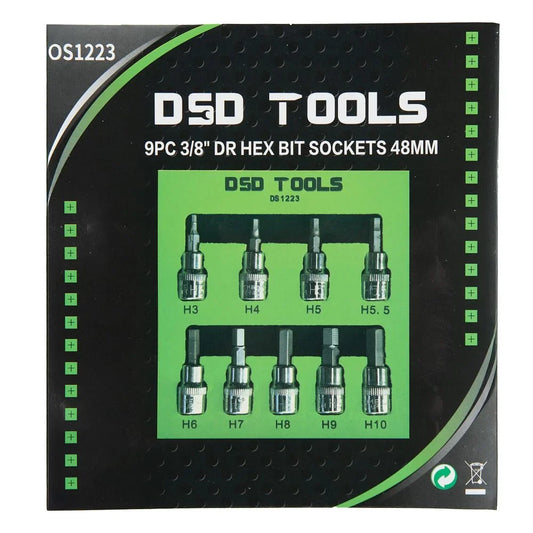 3/8" DRIVE HEX SOCKET BIT SET 48 MM, 9PCS. DS1223