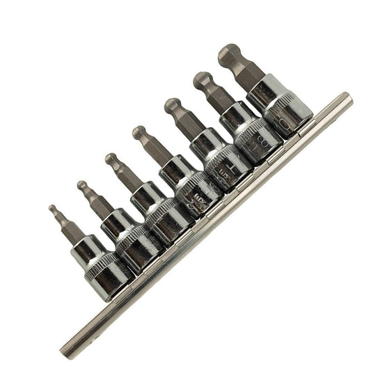 3/8" DRIVE BALL END HEX BIT SOCKET SET 48 MM, ON RAIL, 7 PCS. DS1224