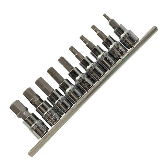 3/8" DRIVE SAE HEX BIT SOCKET SET ON RAIL, 9 PCS. DS1225