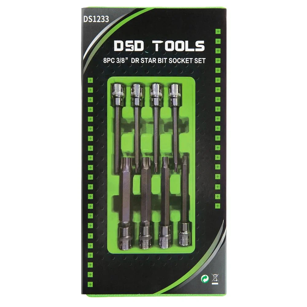 3/8" PAVAROS 110 MM (ILGIO) ŽVAIGŽDĖS "TORX" TIPO GALVUČIŲ-ANTGALIŲ RINKINYS, 8VNT. DS1233