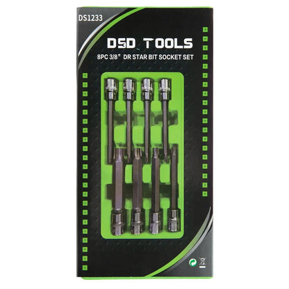 3/8" PAVAROS 110 MM (ILGIO) ŽVAIGŽDĖS "TORX" TIPO GALVUČIŲ-ANTGALIŲ RINKINYS, 8VNT. DS1233