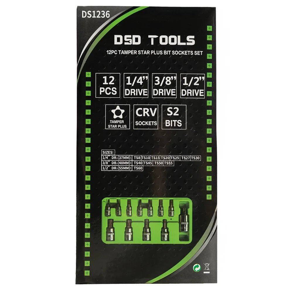 „STAR PLUS“ "TORX" GALVUČIŲ-ANTGALIŲ RINKINYS 1/4", 3/8", 1/2' PAVAROS, 12VNT DS1236