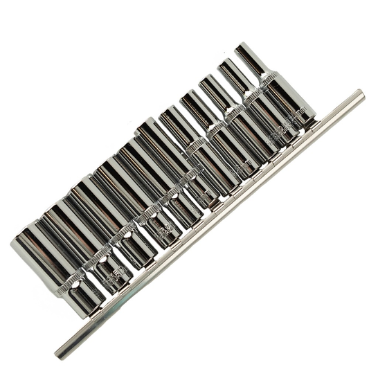 11 PCS. 1/4" 6-POINT DEEP SOCKETS ON RAIL DS1298