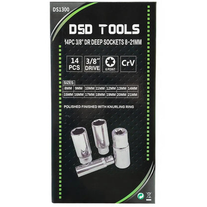 14 VNT. 3/8"  GILIŲJŲ GALVUČIŲ RINKINYS 8-21mm DS1300