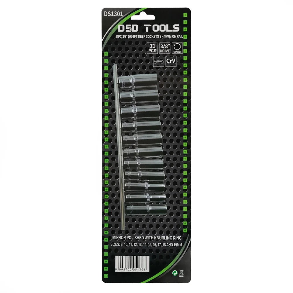 11 VNT. 3/8"  6 BRIAUNŲ GILIOSIOS GALVUTĖS 8 - 19 MM ANT BĖGELIO DS1301