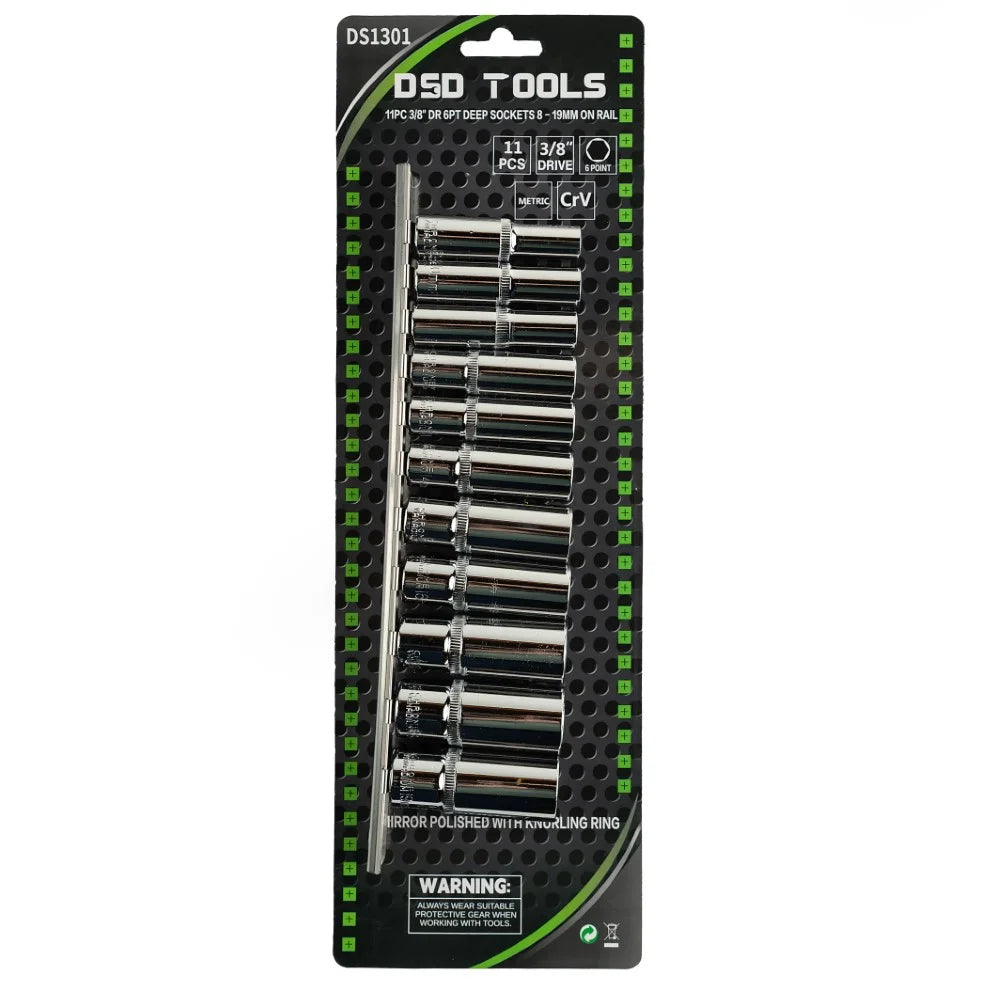 11 VNT. 3/8"  6 BRIAUNŲ GILIOSIOS GALVUTĖS 8 - 19 MM ANT BĖGELIO DS1301