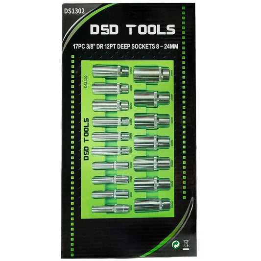17 PC. 3/8" 12-POINT DEEP SOCKETS 8 - 24 mm DS1302