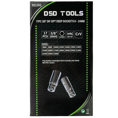 17 VNT. 3/8" 12-RIAUNŲ GILIOS GALVUTĖS 8 - 24 mm DS1302