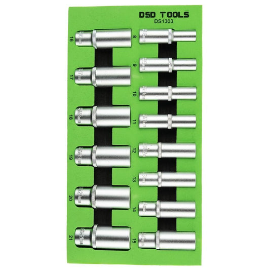 14 PCS. 3/8" DEEP SOCKETS 8-21MM, SATIN FINISH DS1303