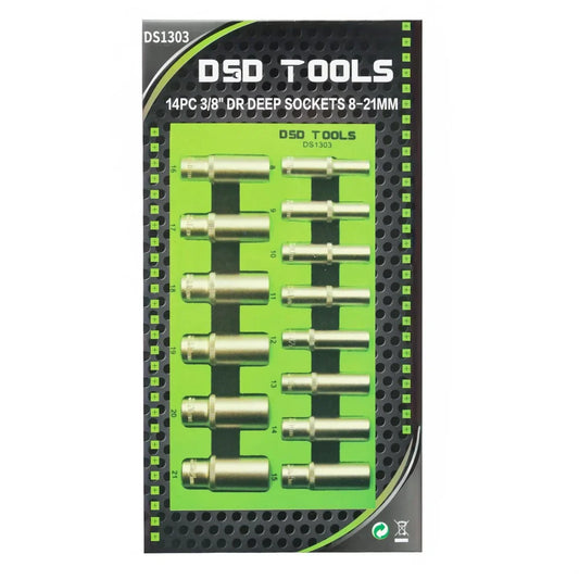 14 PCS. 3/8" DEEP SOCKETS 8-21MM, SATIN FINISH DS1303