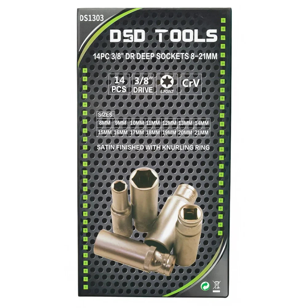 14 VNT. 3/8"  ILGOS GALVUTĖS 8-21MM, SATINO APDAILA DS1303
