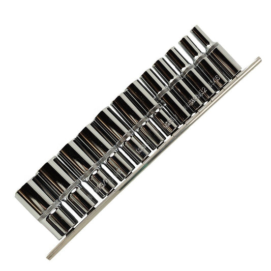 12 PC. 3/8" DRIVE 6 POINT DEEP SAE SOCKETS ON A RAIL DS1305