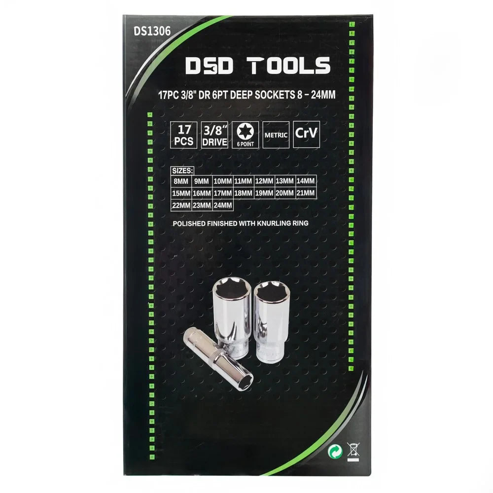 17 VNT. 3/8" JUNGTIES 6 BRIAUNŲ GILIOSIOS GALVUTĖS 8 - 24 mm DS1306