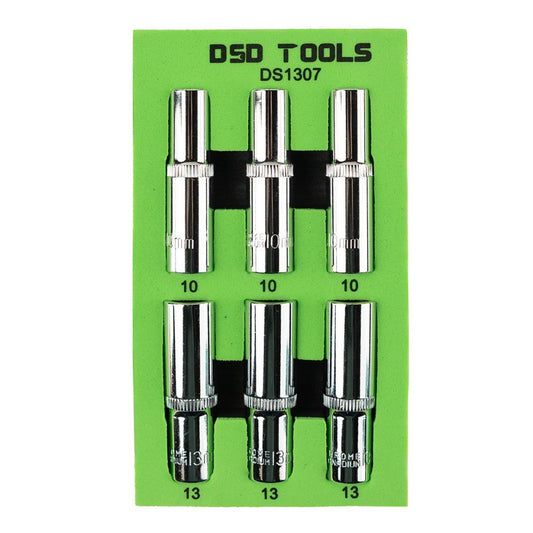 6 PCS. 3/8" 10MM + 13MM 6PT DEEP SOCKETS DS1307