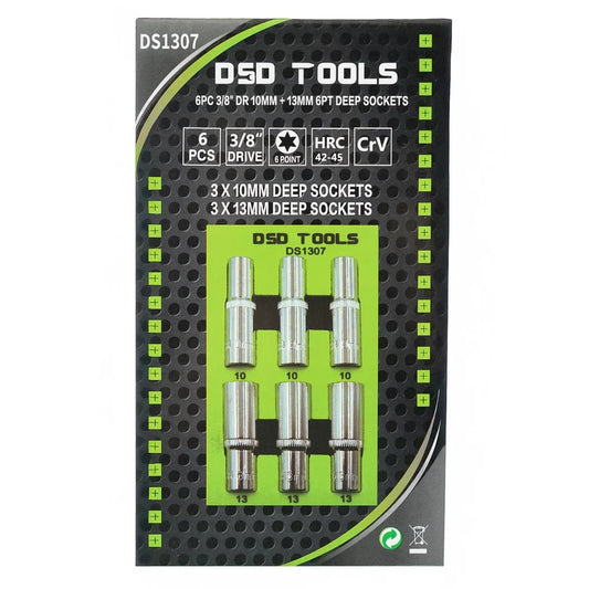 6 PCS. 3/8" 10MM + 13MM 6PT DEEP SOCKETS DS1307