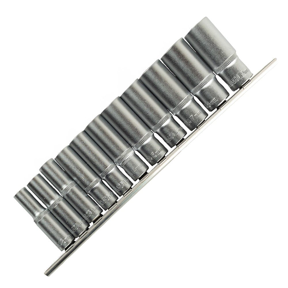 11 VNT. 3/8″  ILGŲ 6 KAMPŲ  GALVUČIŲ RINKINYS (8–19 MM) ANT LAIKIKLIO DS1311