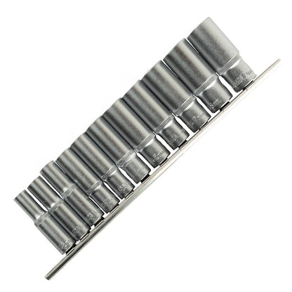 11 VNT. 3/8″  ILGŲ 6 KAMPŲ  GALVUČIŲ RINKINYS (8–19 MM) ANT LAIKIKLIO DS1311
