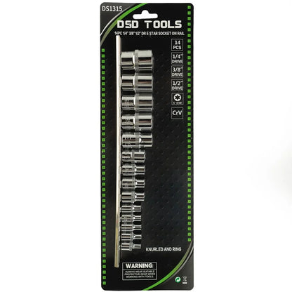 14 VNT. 1/4", 3/8", 1/2" JUNGTIES  E TORX GALVUČIŲ RINKINYS  DS1315