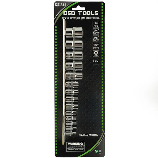 14 PC. 1/4", 3/8", 1/2" DRIVE E-TORX SOCKET SET DS1315