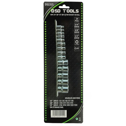 14 VNT. 1/4", 3/8", 1/2" JUNGTIES  E TORX GALVUČIŲ RINKINYS  DS1315