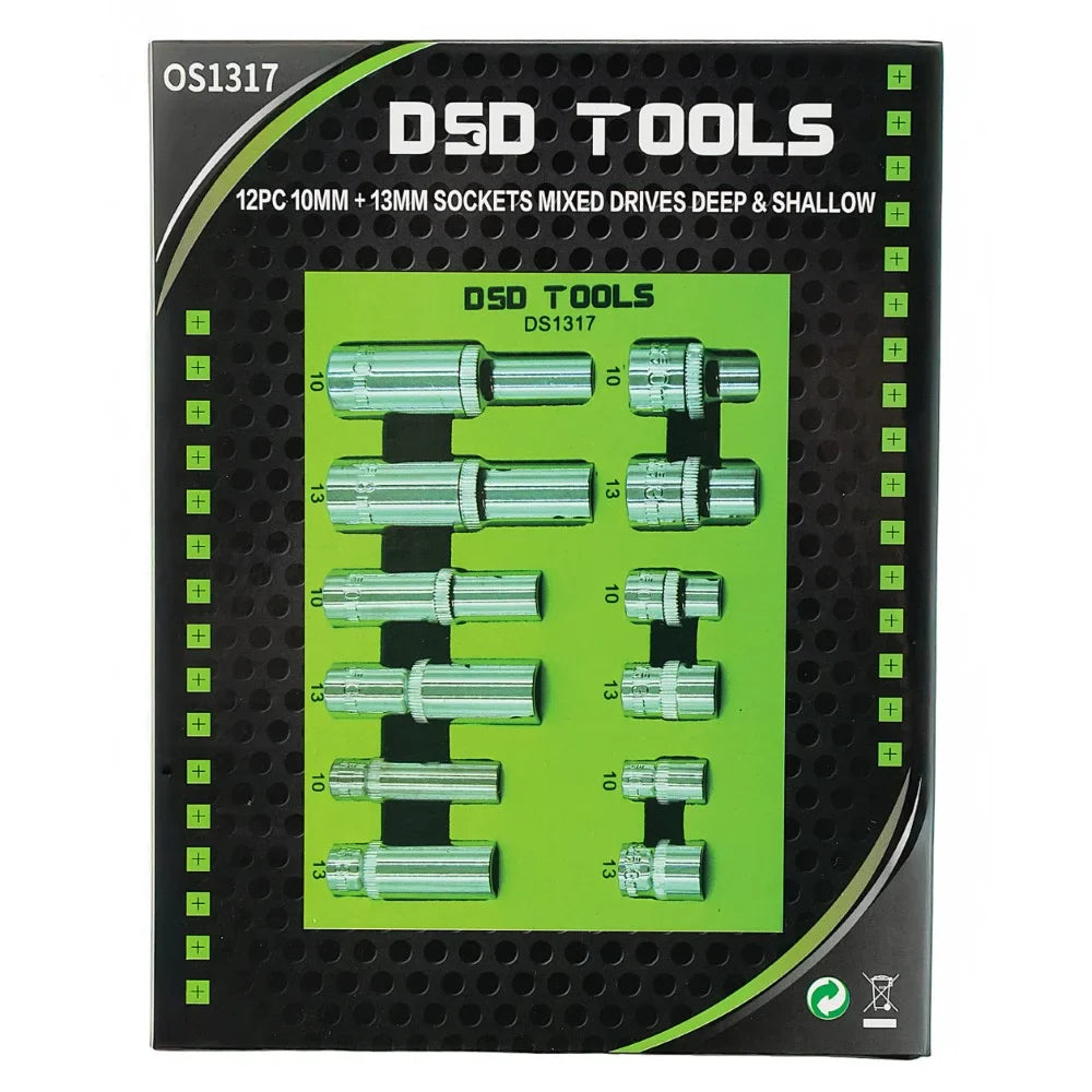 12 VNT. 1/4", 3/8", 1/2" JUNGTIES 10mm IR 13mm  TRUMPOS IR GILIOS GALVUTĖS DS1317