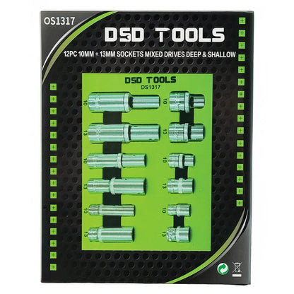12 VNT. 1/4", 3/8", 1/2" JUNGTIES 10mm IR 13mm  TRUMPOS IR GILIOS GALVUTĖS DS1317