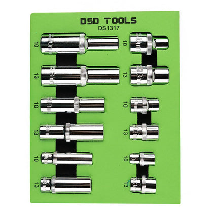 12 VNT. 1/4", 3/8", 1/2" JUNGTIES 10mm IR 13mm  TRUMPOS IR GILIOS GALVUTĖS DS1317