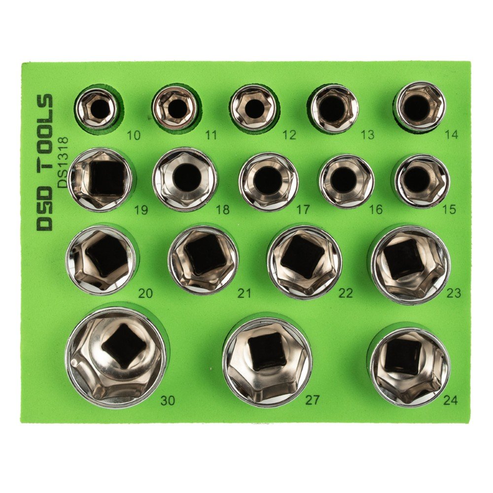 17 VNT. 1/2" JUNGTIES 6-KAMPĖS TRUMPOS GALVUTĖS 10 - 30 mm DS1318