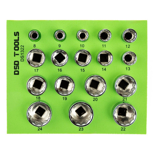 17 PCS. 3/8" DRIVE 12-POINT SHALLOW SOCKETS 8–24MM DS1322