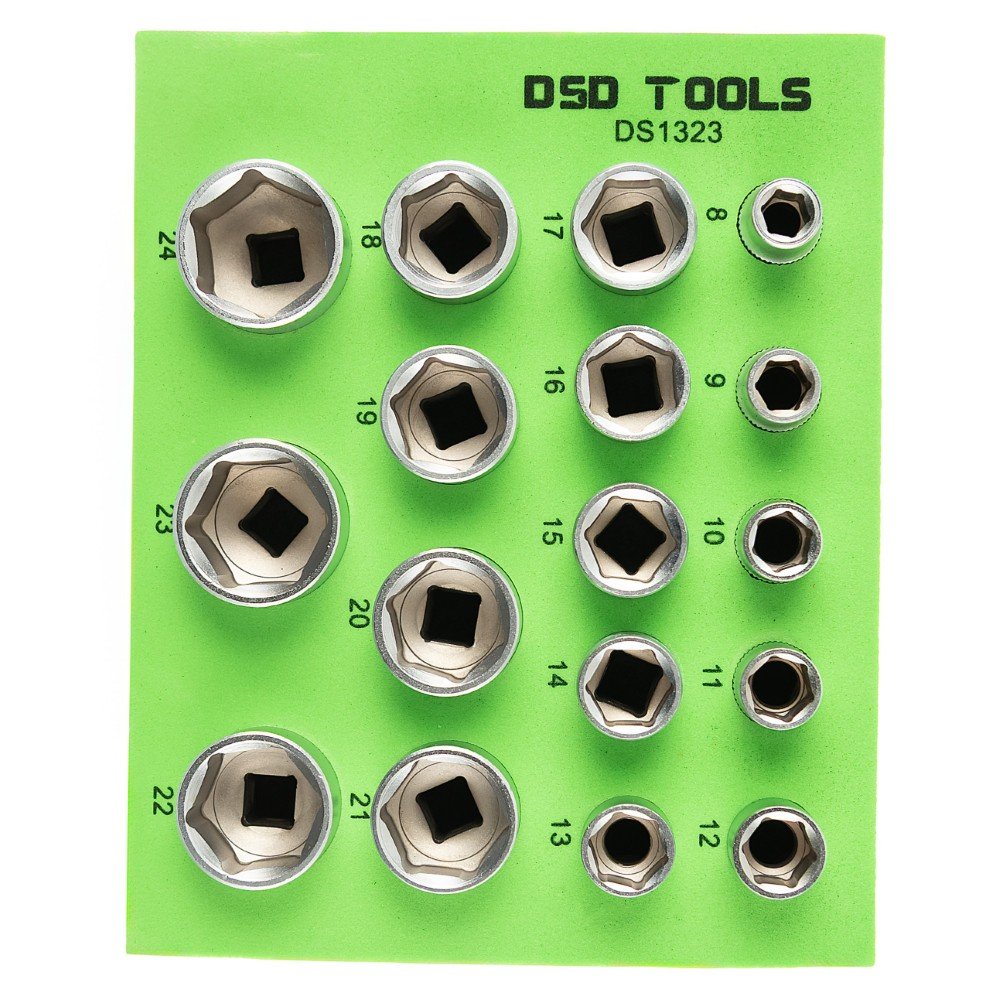 17 VNT. 3/8″  TRUMPŲ  GALVUČIŲ RINKINYS (8–24 MM), SATININĖ APDAILA  DS1323