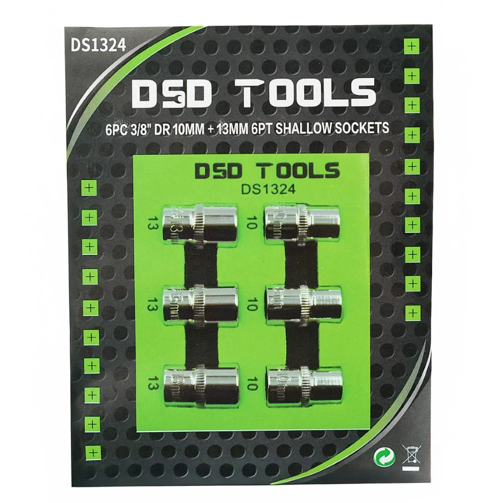 6 VNT. 3/8" JUNGTIES 10 mm + 13 mm  TRUMPOS GALVUTĖS DS1324