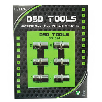 6 VNT. 3/8" JUNGTIES 10 mm + 13 mm  TRUMPOS GALVUTĖS DS1324