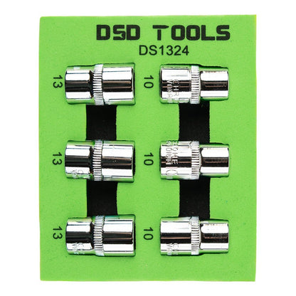 6 VNT. 3/8" JUNGTIES 10 mm + 13 mm  TRUMPOS GALVUTĖS DS1324