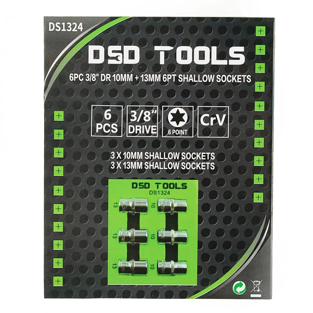 6 VNT. 3/8" JUNGTIES 10 mm + 13 mm  TRUMPOS GALVUTĖS DS1324
