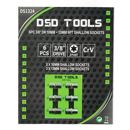 6 VNT. 3/8" JUNGTIES 10 mm + 13 mm  TRUMPOS GALVUTĖS DS1324